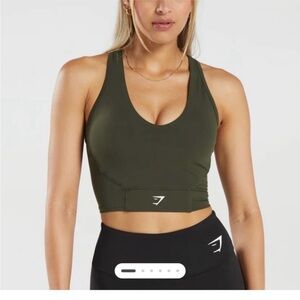 Gym shark mesh crop tank in olive green, size M.